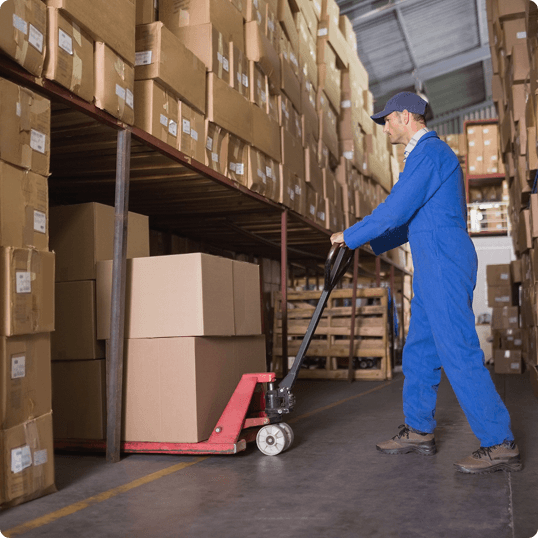 Field team manager walking the warehouse aisles