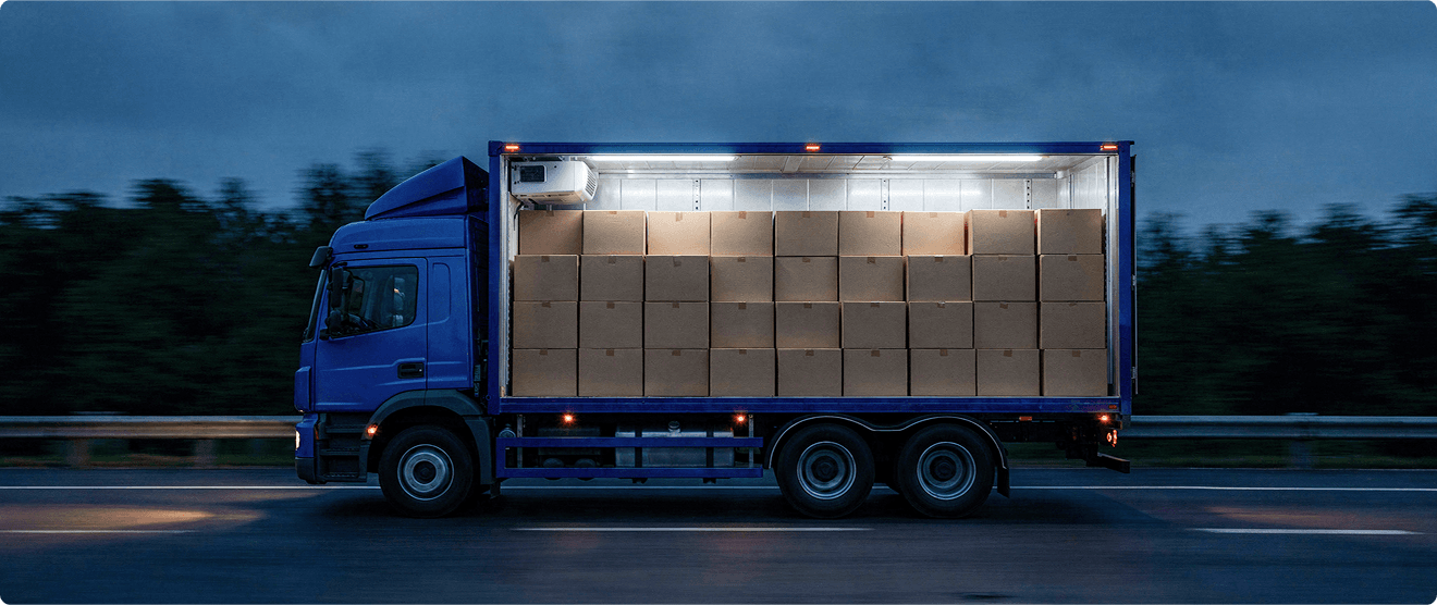 Refrigerated trailer carrying fresh produce, dairy and meat