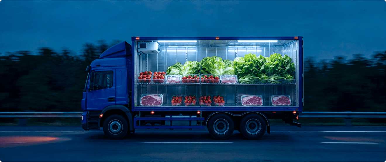 Dry box trailer interior with palletised commercial freight