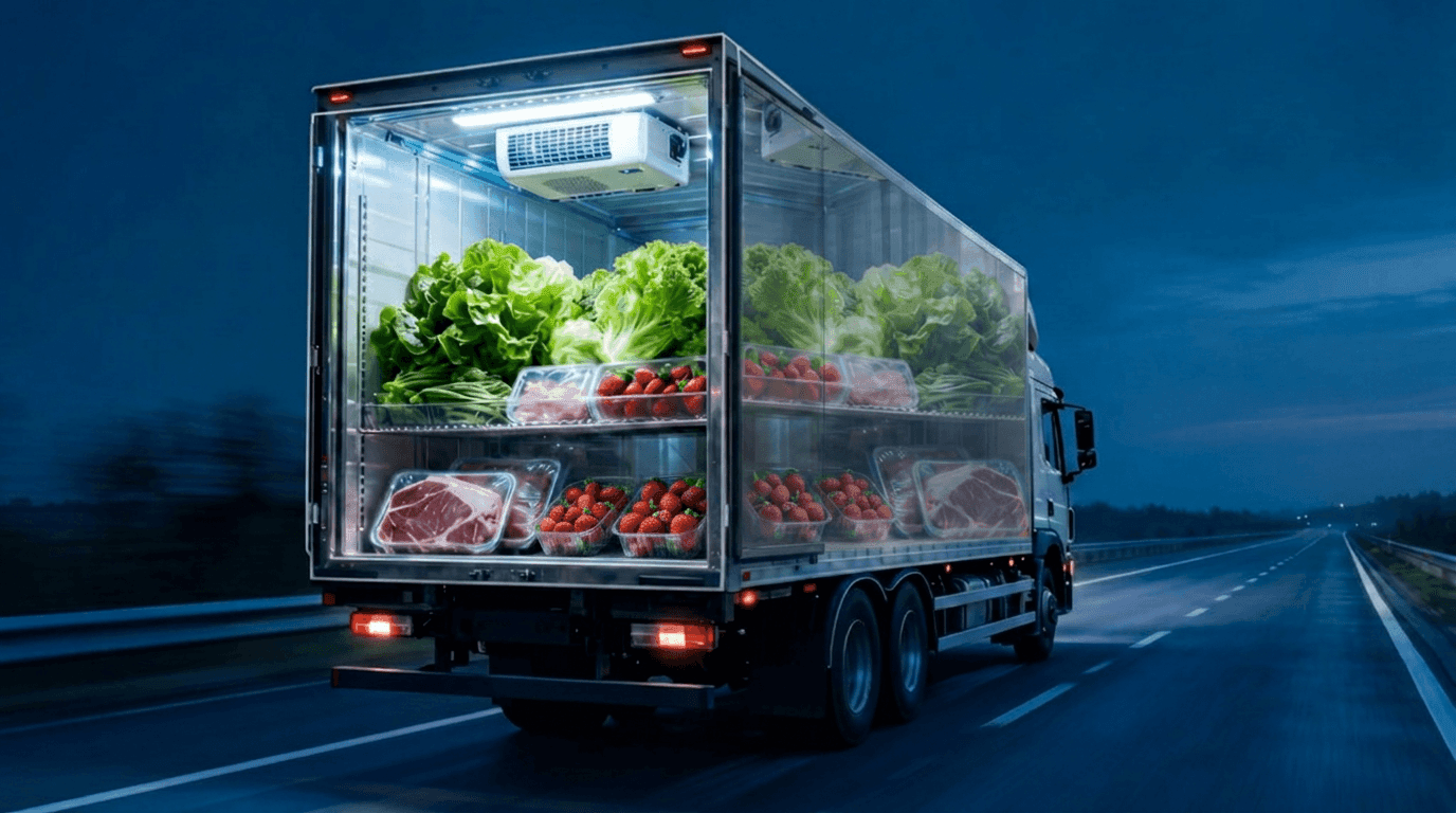 Fresh produce inside a temperature-controlled trailer
